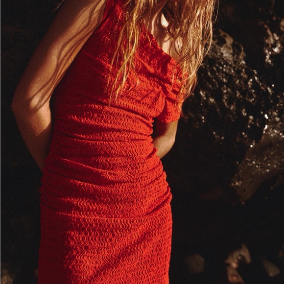 Zara TEXTURED ASYMMETRIC DRESS size Large - Picture 2 of 6